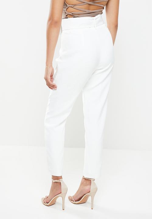 Missguided - Tailored belted cigarette trousers - white