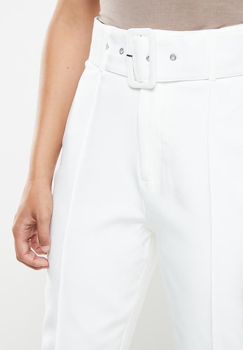 Missguided - Tailored belted cigarette trousers - white