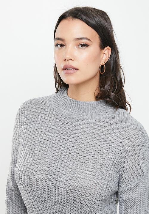 Missguided - Recycled high neck basic dress with belt - grey