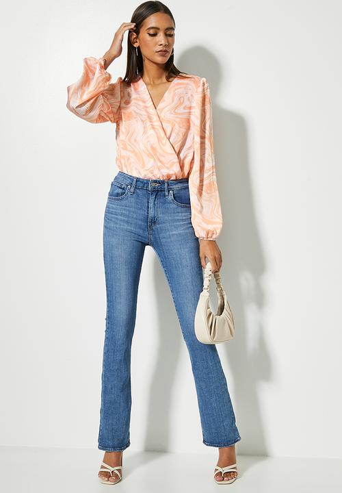 VELVET - Printed wrap neckline knit woven bodysuit - abstract print