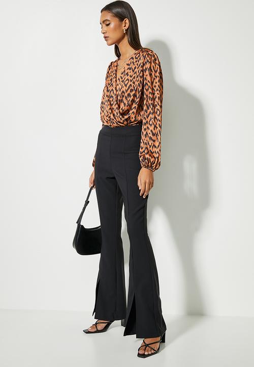 VELVET - Printed wrap neckline knit woven bodysuit - animal print
