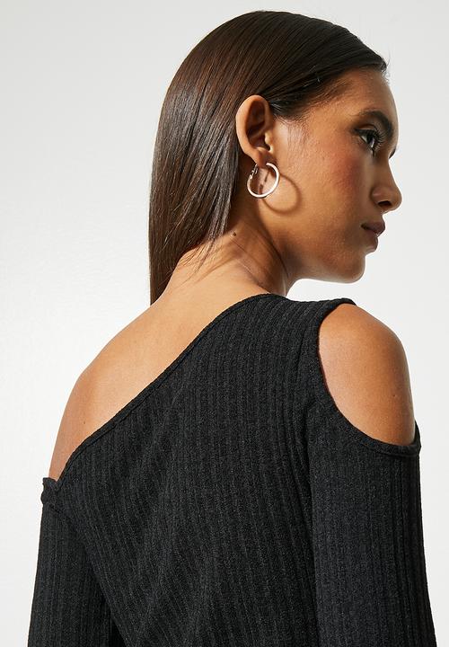 VELVET - Cut out shoulder knit midi - black
