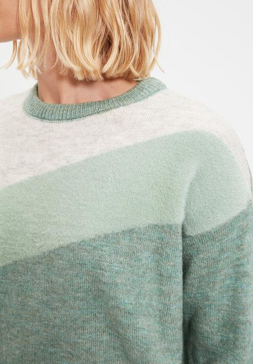 Trendyol - Beard rope striped crew neck knitwear sweater - mint, green & stone