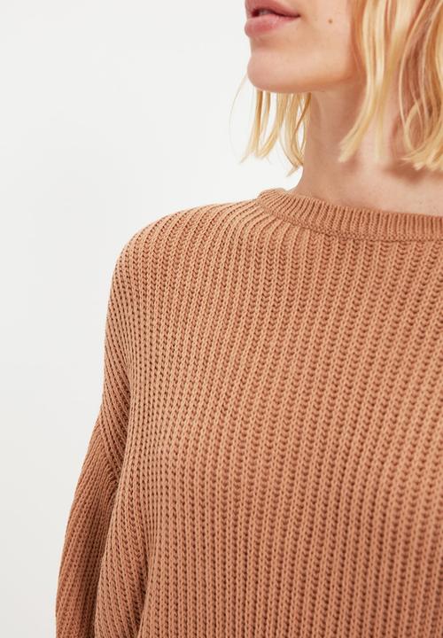 Trendyol - Crop spanish sleeve knit sweater - camel