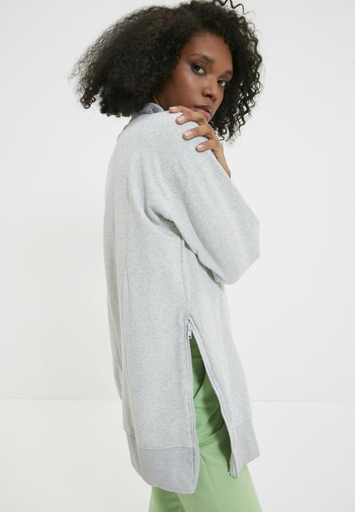 Trendyol - Zipper detailed oversize knitted slim sweatshirt - grey