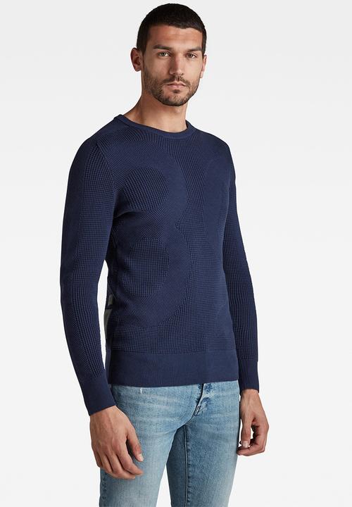 G-STAR - Logo structure r knit - servant blue