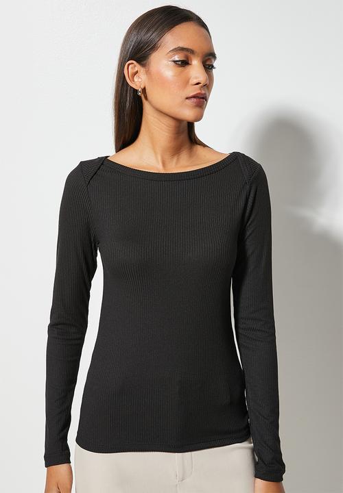 Superbalist - Rib slash neck tee - black