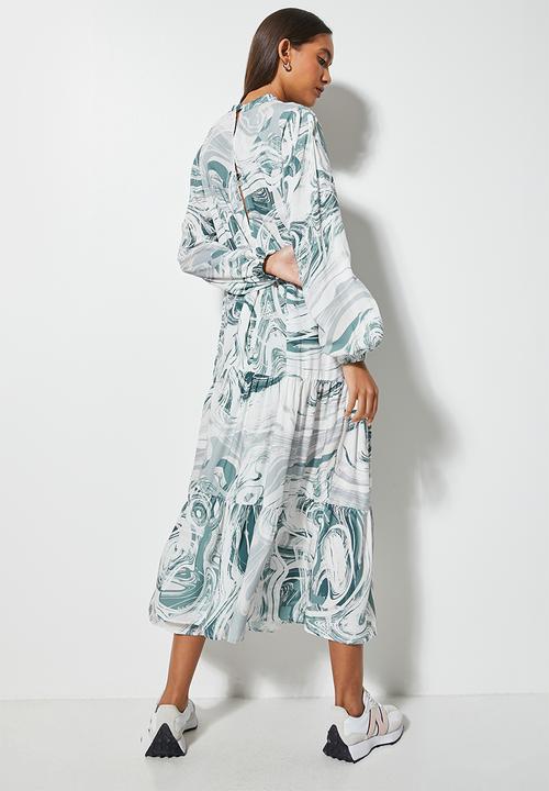 Superbalist - Funnel neck tiered dress - blue & white 