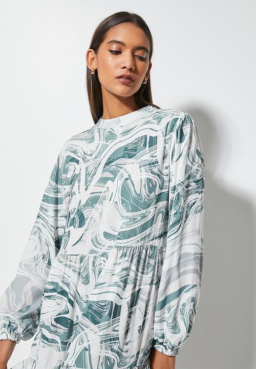 Superbalist - Funnel neck tiered dress - blue & white 