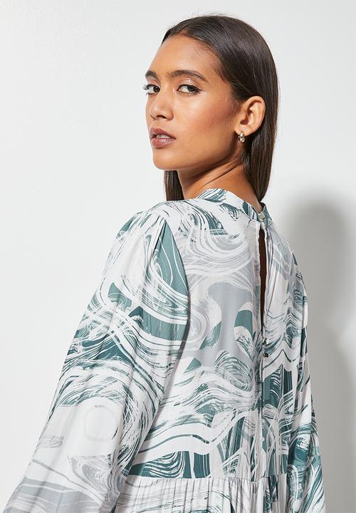 Superbalist - Funnel neck tiered dress - blue & white 