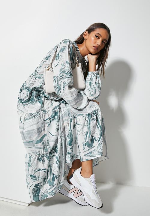 Superbalist - Funnel neck tiered dress - blue & white 