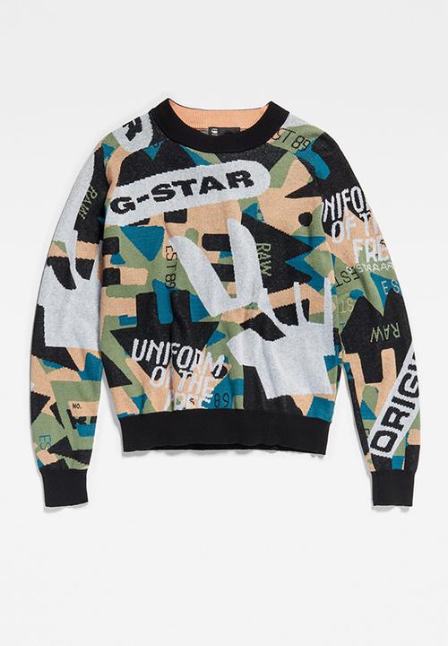 G-STAR - Jacquard raglan knit - black & peach nougat jacquard