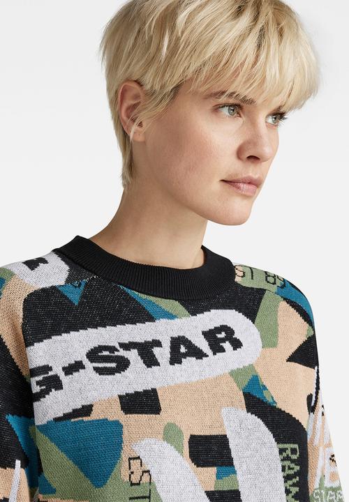 G-STAR - Jacquard raglan knit - black & peach nougat jacquard