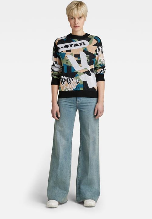 G-STAR - Jacquard raglan knit - black & peach nougat jacquard