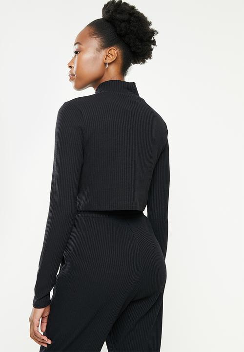 adidas Originals - Cropped rib long sleeve trefoil tee - black