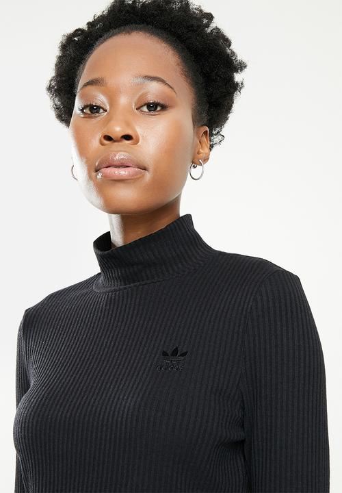 adidas Originals - Cropped rib long sleeve trefoil tee - black