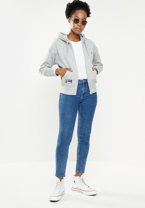 Superdry. - Sdry code essential zip hood - grey 