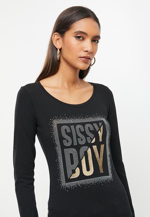 SISSY BOY - Logos: basic round neck fitted long sleeve top - black