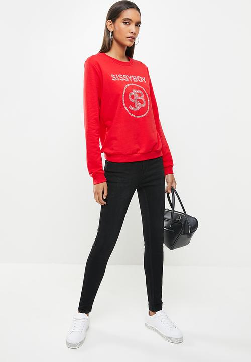 SISSY BOY - Crew neck long sleeve sweater with bling logo - red