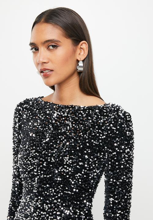 SISSY BOY - Sequin long sleeve maxi - black & silver