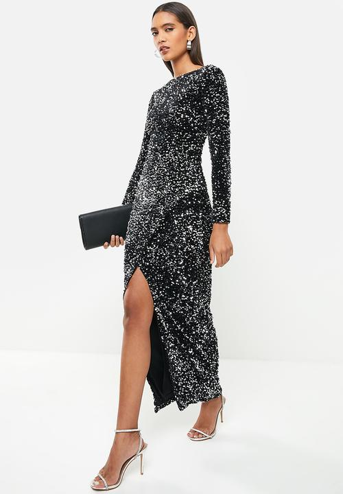 SISSY BOY - Sequin long sleeve maxi - black & silver