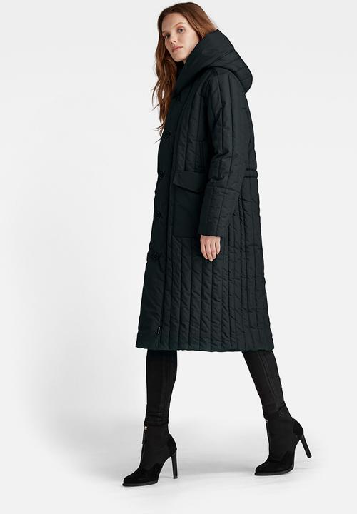 G-STAR - Long puffer vertical quilted jacket - black