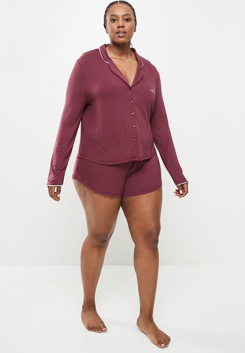 Missguided - Plus missguided 5 piece sleep set - burgundy