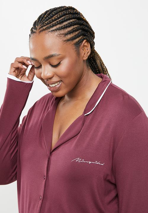 Missguided - Plus missguided 5 piece sleep set - burgundy