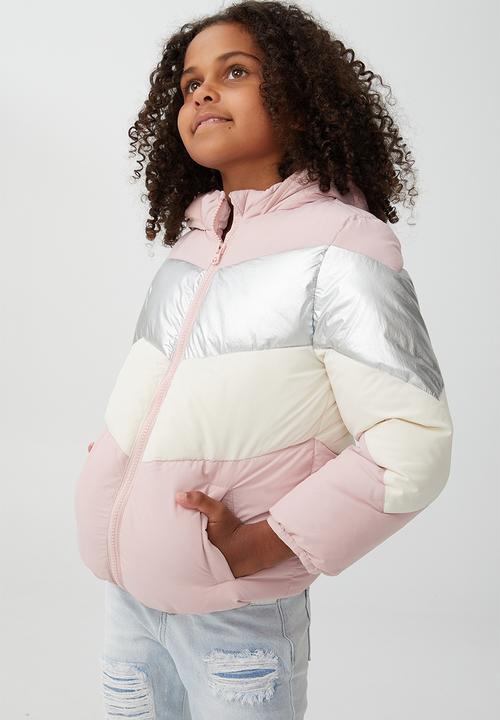 Cotton On - Frankie puffer jacket - zephyr, silver & dark vanilla
