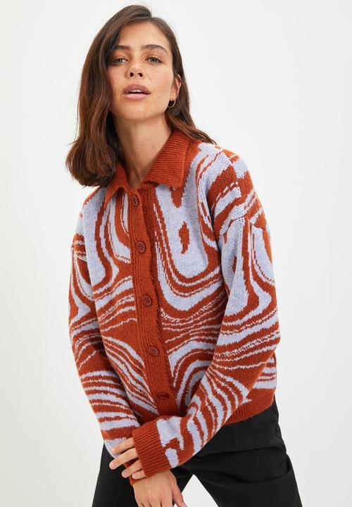 Trendyol - Jacquard knitwear cardigan - tan & white