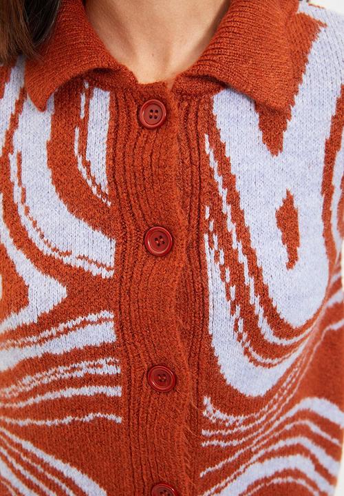 Trendyol - Jacquard knitwear cardigan - tan & white