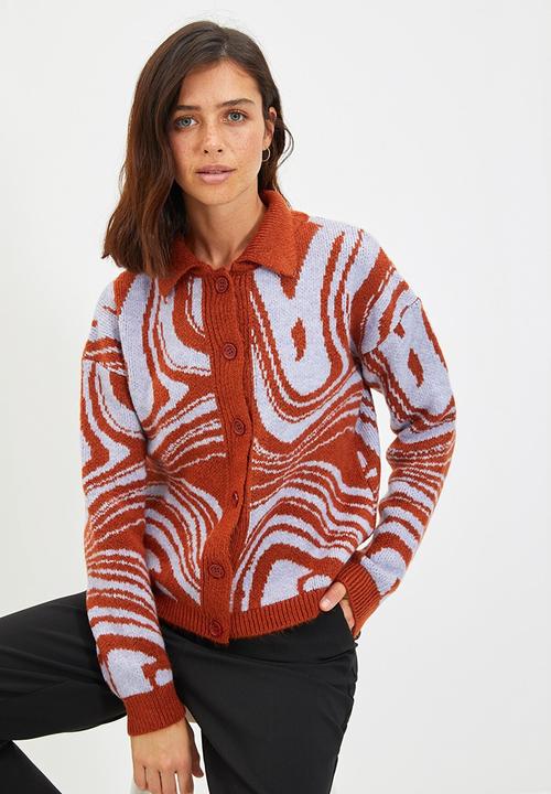 Trendyol - Jacquard knitwear cardigan - tan & white