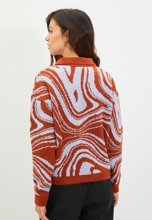 Trendyol - Jacquard knitwear cardigan - tan & white
