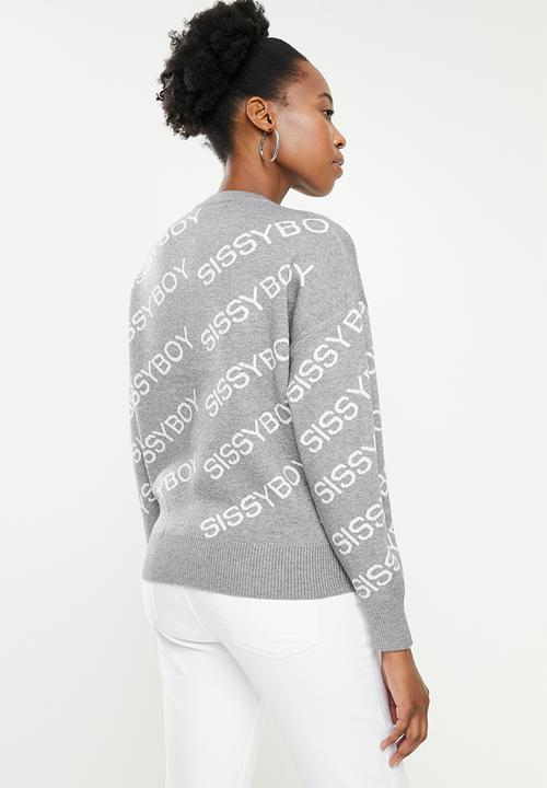 SISSY BOY - All over branded knit sweater - grey & white