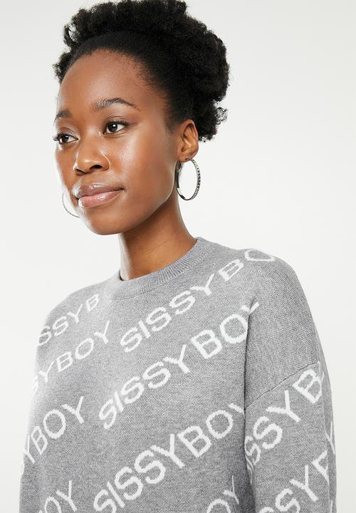 SISSY BOY - All over branded knit sweater - grey & white