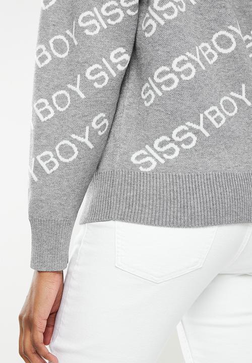 SISSY BOY - All over branded knit sweater - grey & white