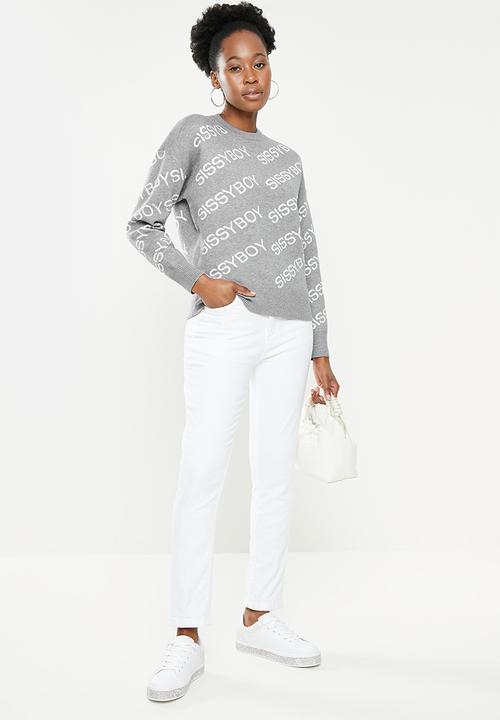 SISSY BOY - All over branded knit sweater - grey & white