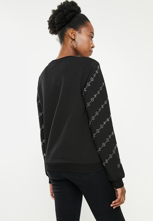 SISSY BOY - Crew neck long sleeve sweater with all over bling logo - black
