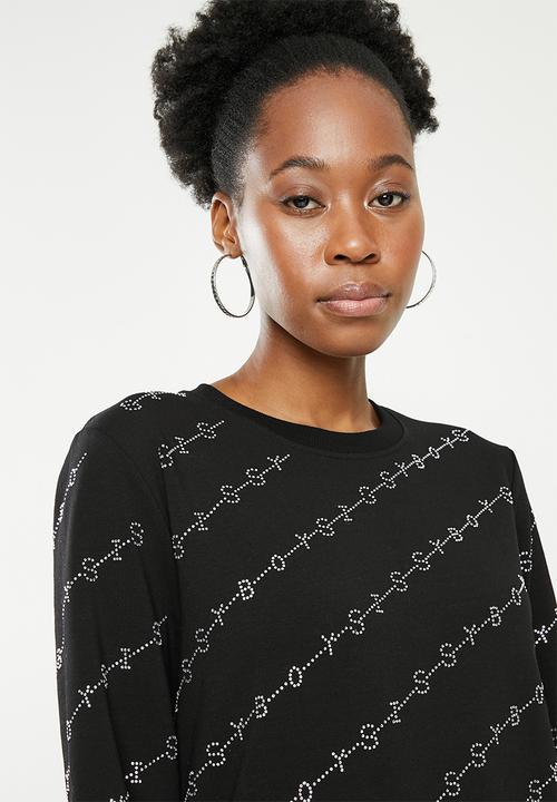 SISSY BOY - Crew neck long sleeve sweater with all over bling logo - black