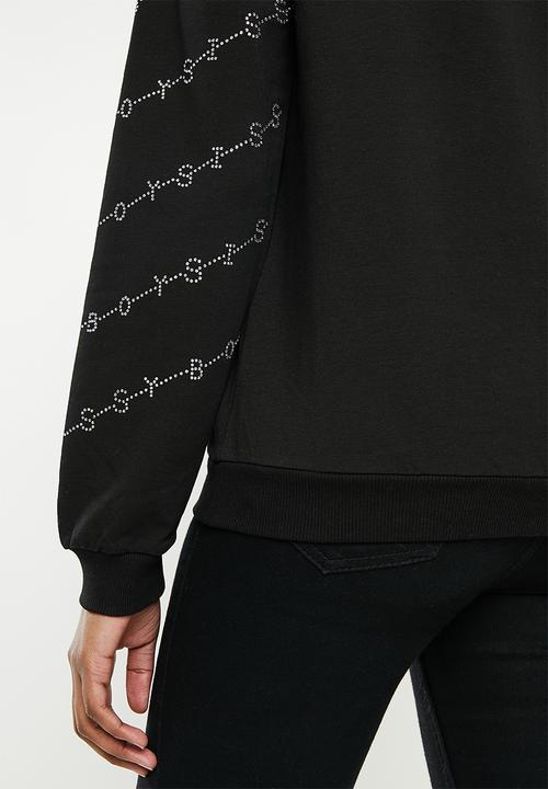 SISSY BOY - Crew neck long sleeve sweater with all over bling logo - black