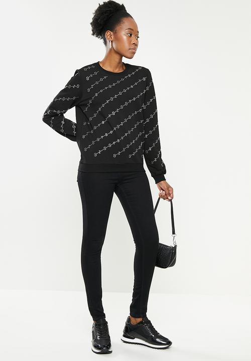 SISSY BOY - Crew neck long sleeve sweater with all over bling logo - black