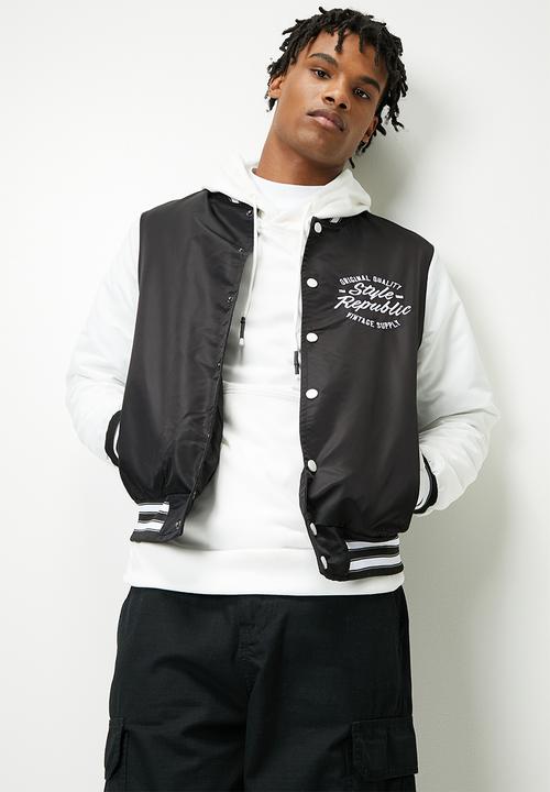 STYLE REPUBLIC - Padded varsity bomber jacket - black & white