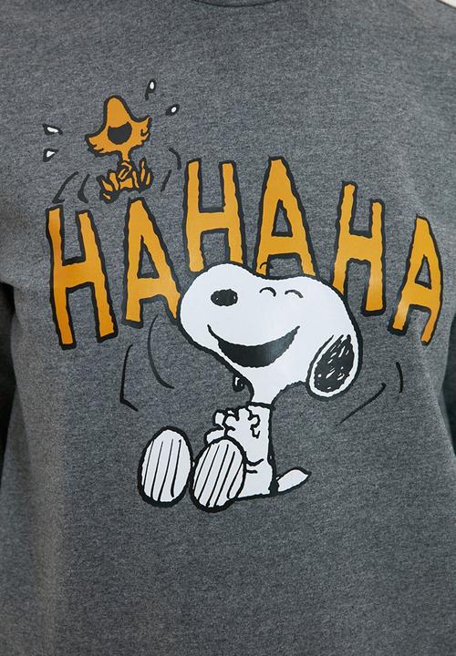 Trendyol - Snoopy licensed printed basic knitted sweatshirt  - anthracite