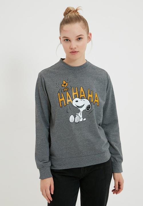 Trendyol - Snoopy licensed printed basic knitted sweatshirt  - anthracite
