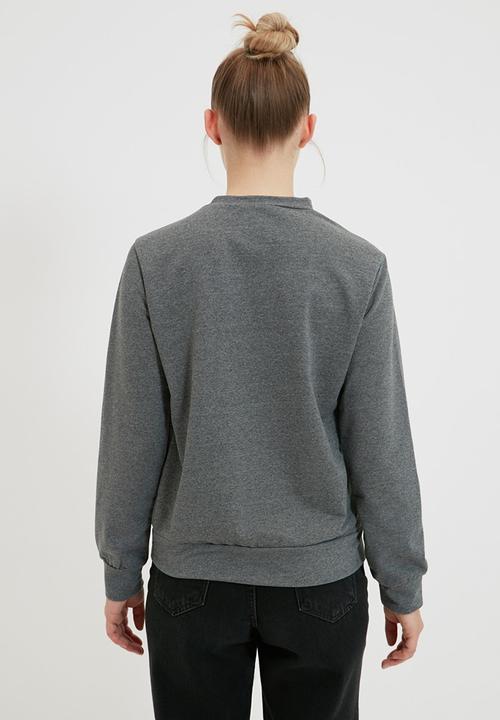Trendyol - Snoopy licensed printed basic knitted sweatshirt  - anthracite