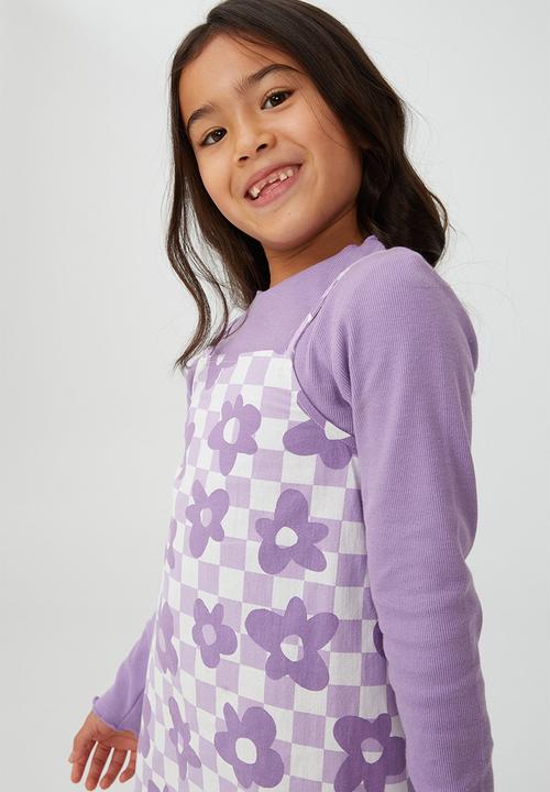 Cotton On - Amira long sleeve dress - grape soda /mykonos checkboard lilac drop