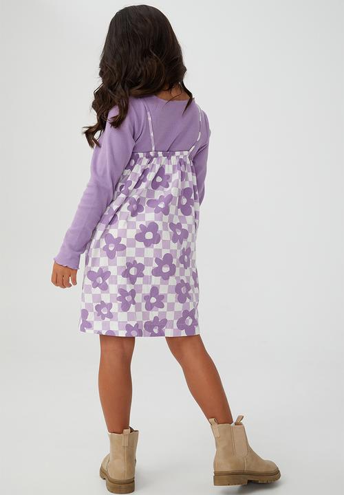 Cotton On - Amira long sleeve dress - grape soda /mykonos checkboard lilac drop