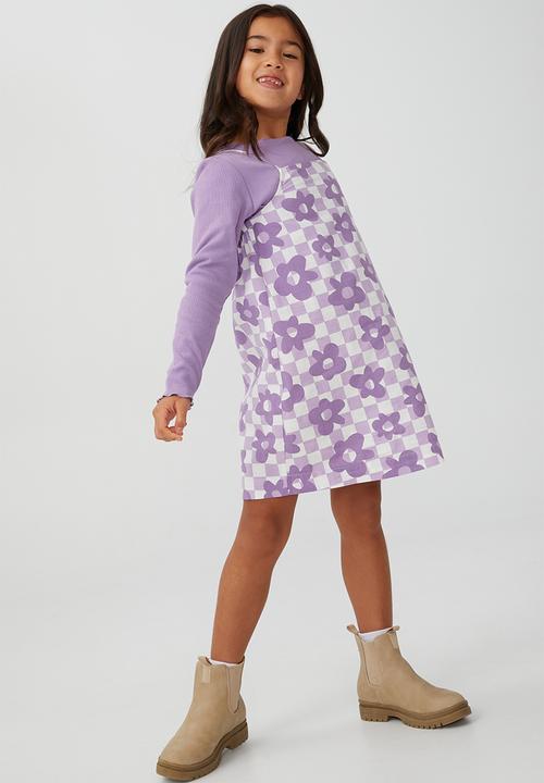 Cotton On - Amira long sleeve dress - grape soda /mykonos checkboard lilac drop