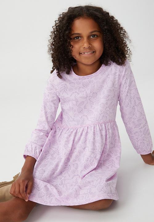 Cotton On - Savannah long sleeve dress - pale violet magic forest