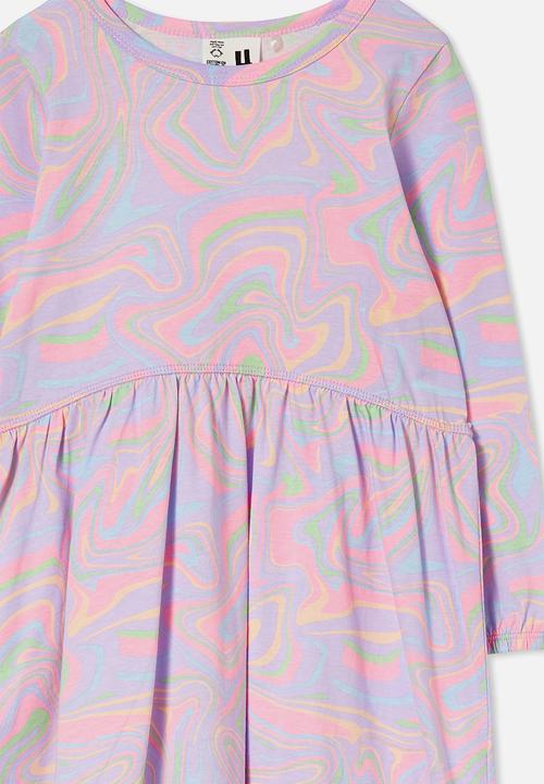 Cotton On - Savannah long sleeve dress - pastel/marble